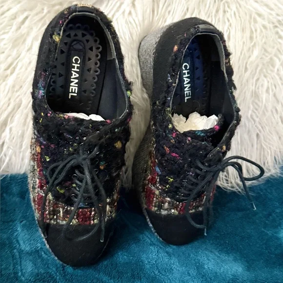 CHANEL 2013 platform plaid tweed loafers / shoes Luxury size EU 38 / US 7.5 - Picture 15 of 17